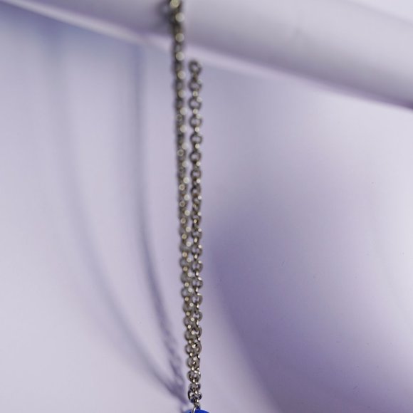 Blue Vinyl Record Pick Pendant Necklace - Picture 2 of 2